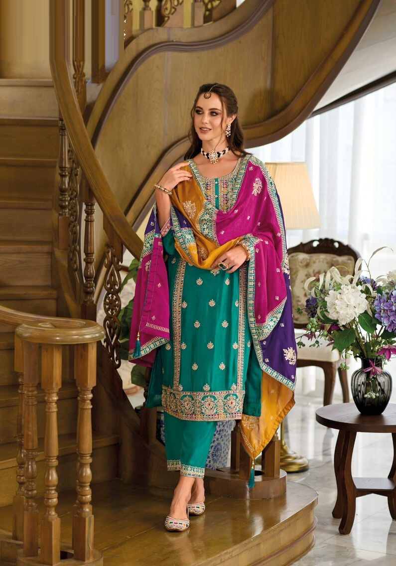 Aqua Green Premium Pakistani Salwar Kameez Suits with Dupatta