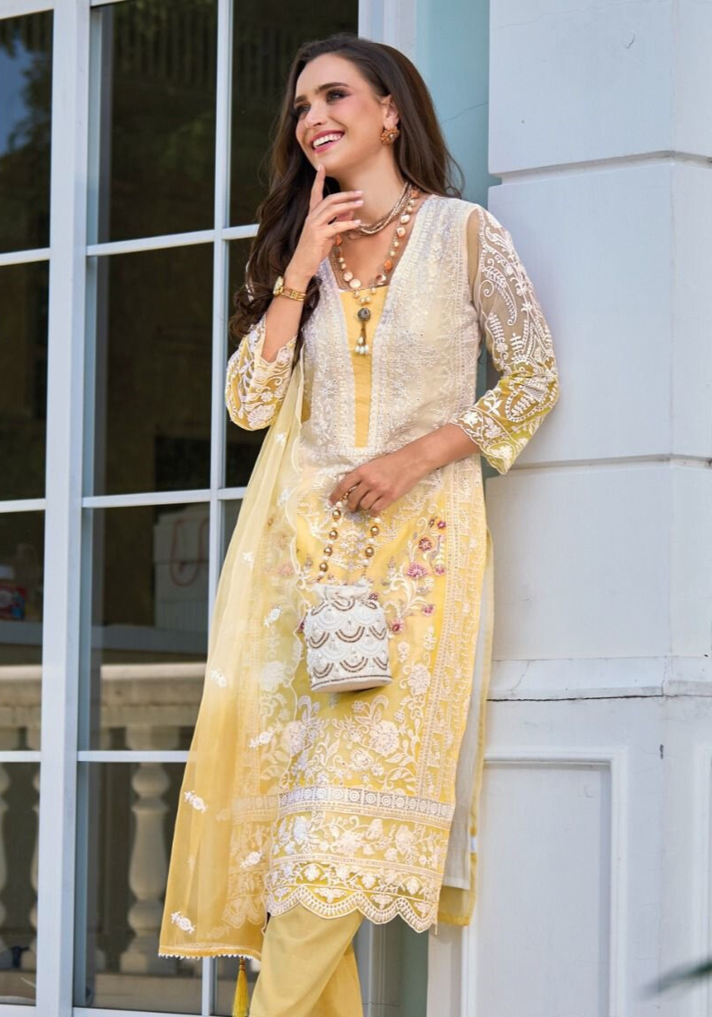 Yellow Ombre Premium Pakistani Suits with Dupatta