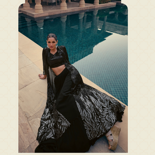 Black Wedding Wear , Bridesmaid Lehenga Choli with Shrug