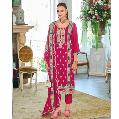 Pink Premium Pakistani Style Silk Salwar Kameez Suit with Embroidery