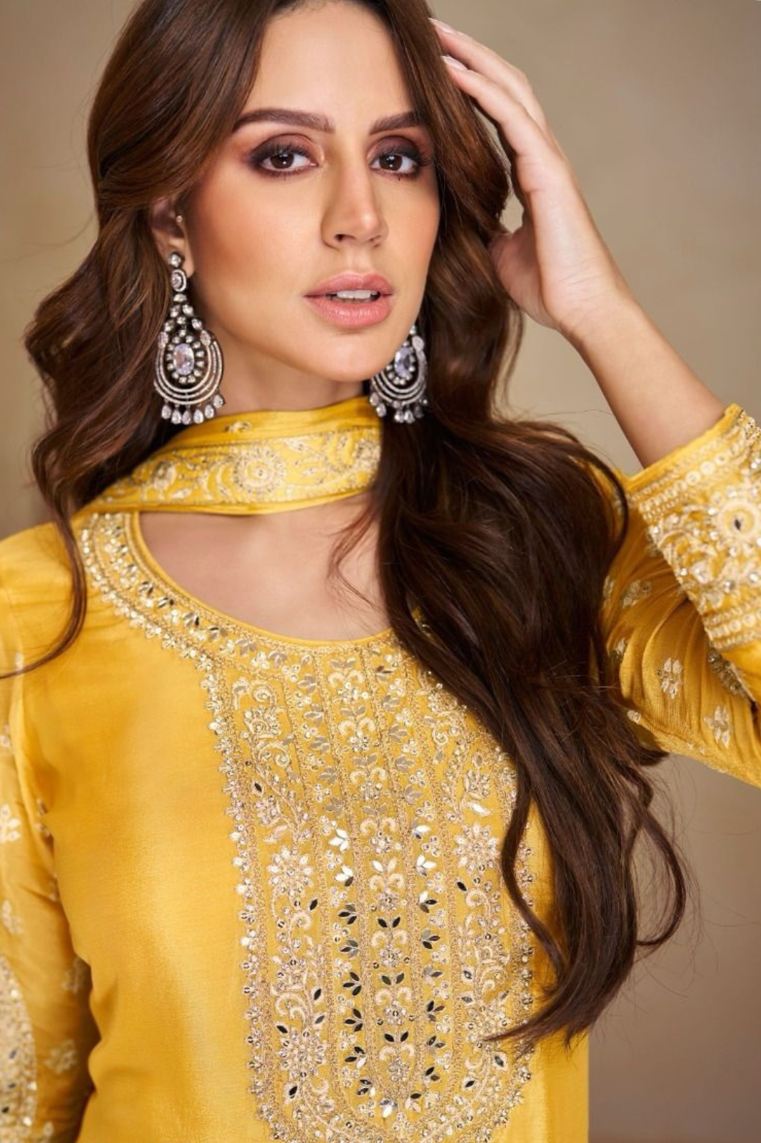 Yellow Punjabi Salwar Kameez Palazzo with Heavy Work