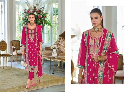 Pink Premium Pakistani Style Silk Salwar Kameez Suit with Embroidery