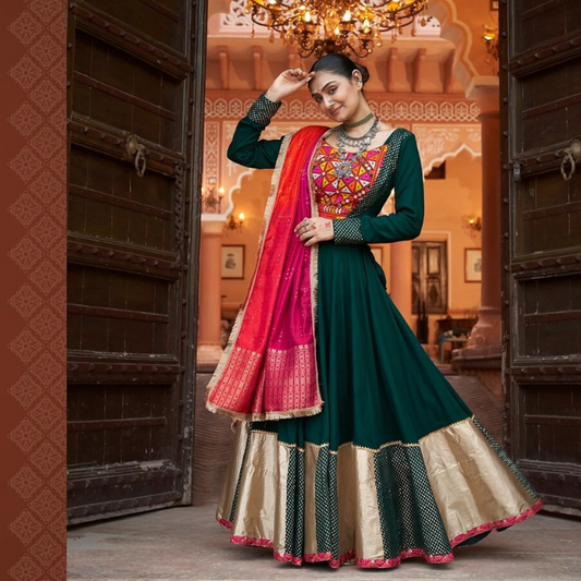 Green Gold Premium Navratri Chaniya Choli for Garba and Dandiya