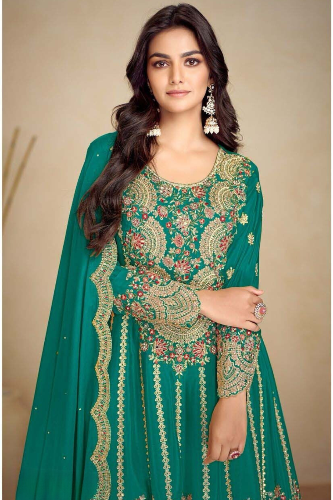 Green Premium Chinon Silk Pakistani Suit Set