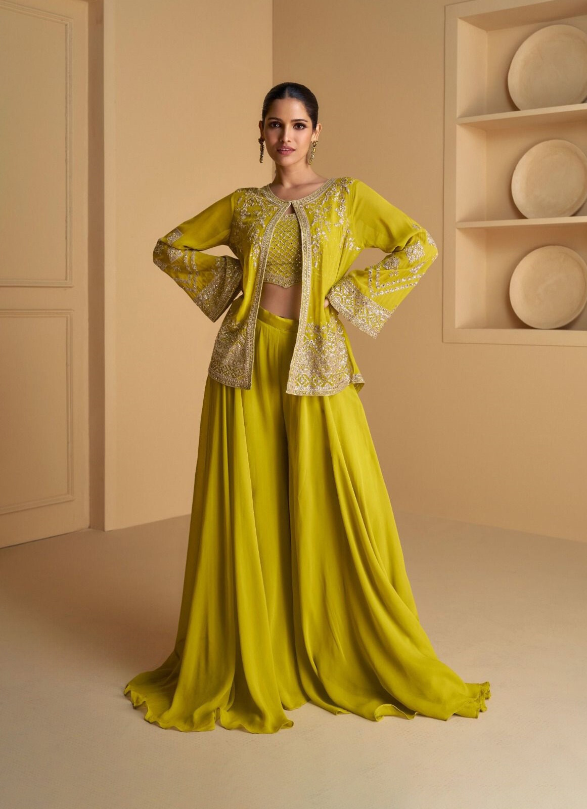 Green Georgette Embroidery Work 3-Piece Indo Western Salwar Suit