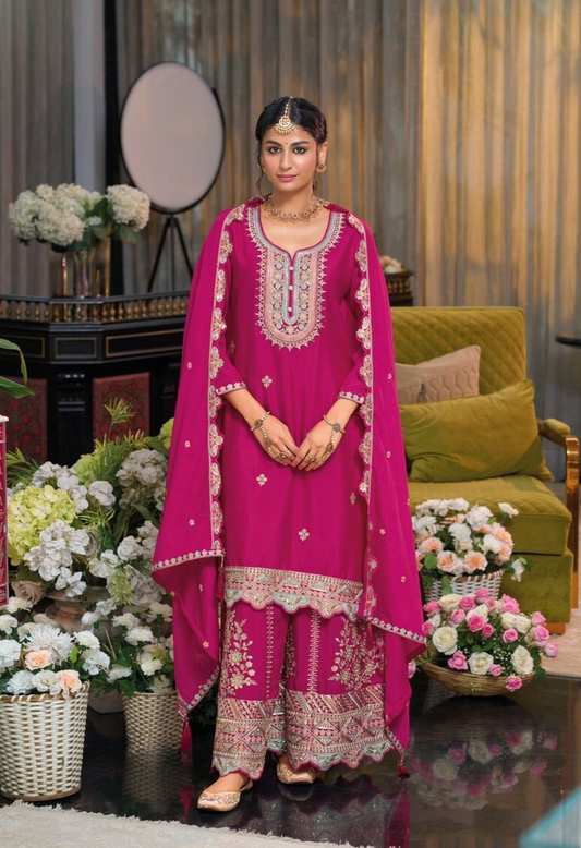 Pink Premium Punjabi Salwar Kameez Set with Heavy Embroidery and Sequins Work