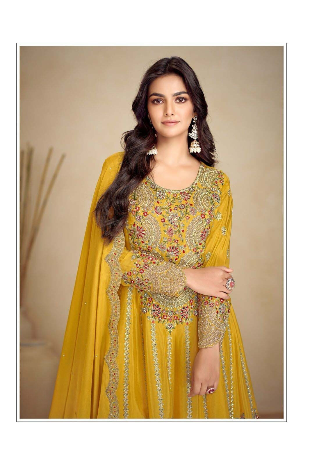 Yellow Premium Chinon Silk Pakistani Suit Set