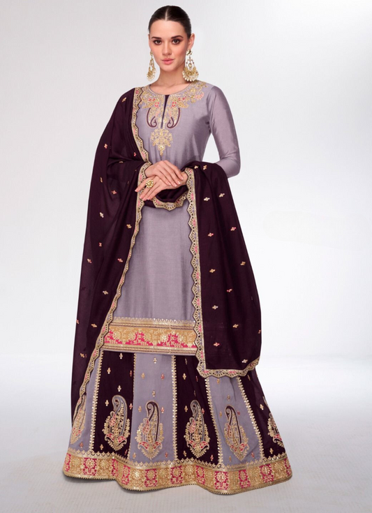 Lavendar Premium Silk Lehenga & Long Choli Dupatta Set