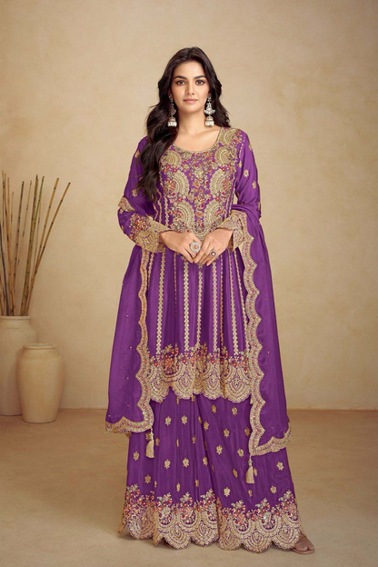 Purple Premium Chinon Silk Pakistani Suit Set