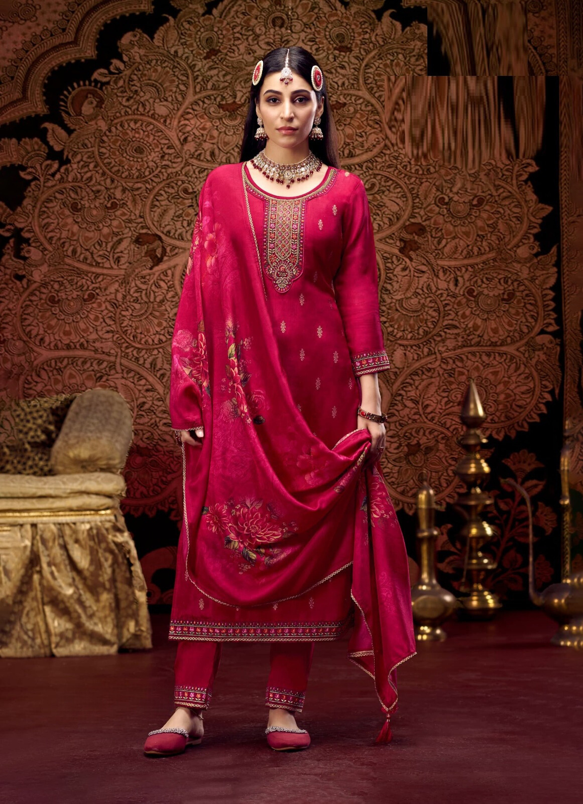 Pink Classic Straight-Cut Salwar Kameez Suit with Dupatta