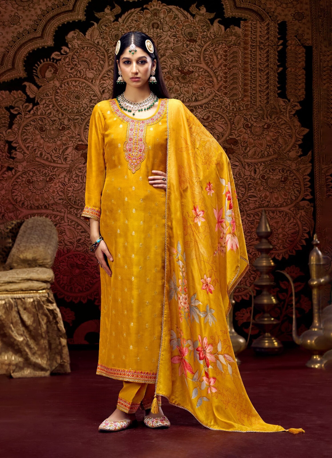 Yellow Classic Straight-Cut Salwar Kameez Suit with Dupatta