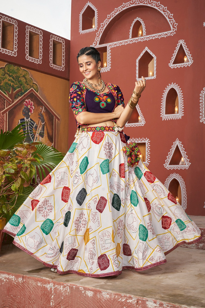 Black and MultiColor Garba Chaniya Choli with Gamthi Work Shrug and Wide Flair for Dandiya