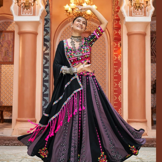 Black Purple Premium Navratri Chaniya Choli for Garba and Dandiya