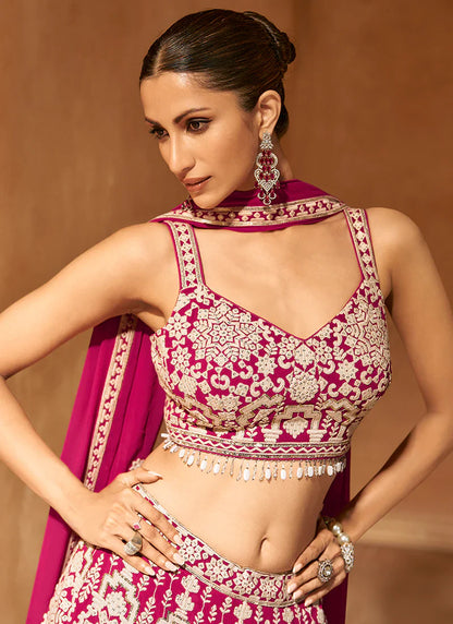 Pink Traditional Embroidery Wedding Guest Lehenga Choli