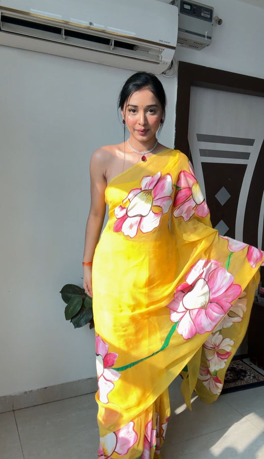 Yellow Radiant Georgette Silk Ready-To-Wear Saree Set