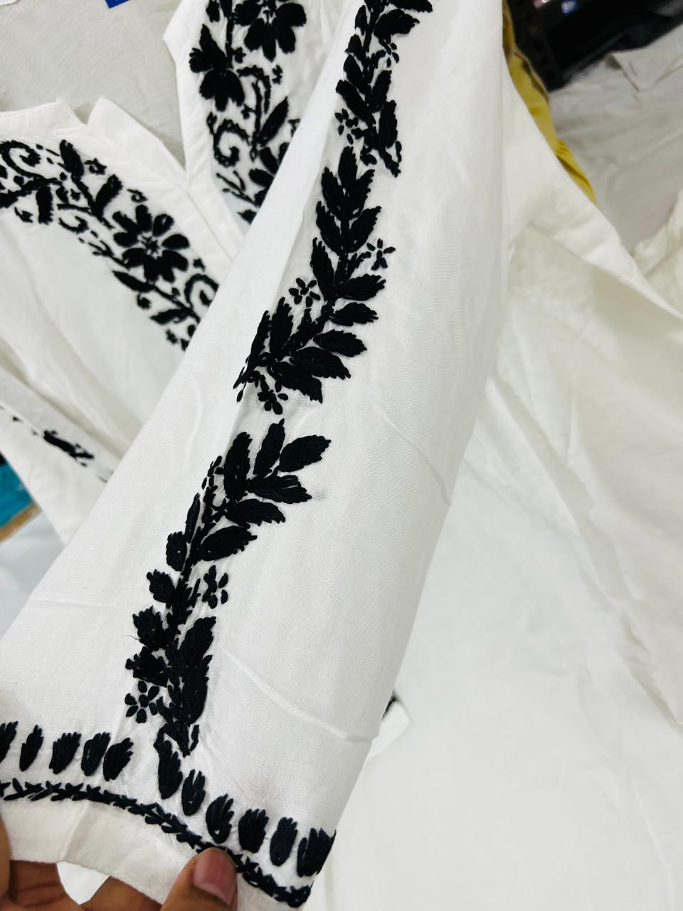 White Kurta Palazzo Set with Lucknow Chikankari Work