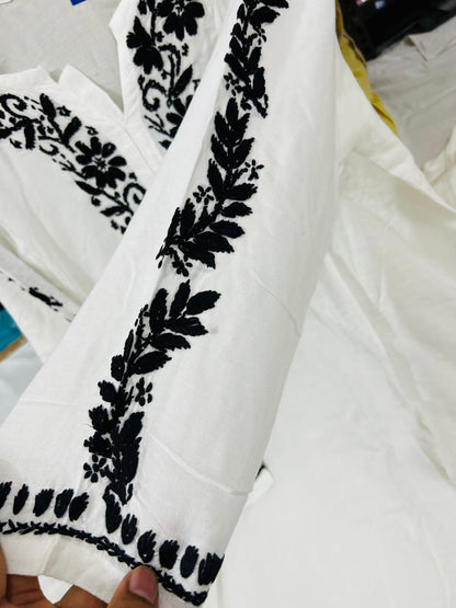 White Kurta Palazzo Set with Lucknow Chikankari Work