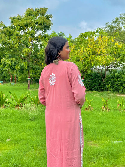 Peach Lucknow Chikankari Modal Kurta Pallazo Set