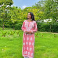 Peach Lucknow Chikankari Modal Kurta Pallazo Set