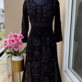 Black Nyra Cut Premium Viscose Chikankari & Mukesh Work Kurti