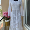 White Nyra Cut Premium Viscose Chikankari & Mukesh Work Kurti