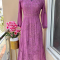 Dusty Pink Nyra Cut Premium Viscose Chikankari & Mukesh Work Kurti