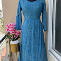 Blue Nyra Cut Premium Viscose Chikankari & Mukesh Work Kurti