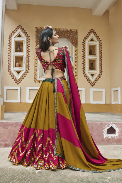 Elegant Green Multicolor Embroidered Rayon Navratri Lehenga Choli