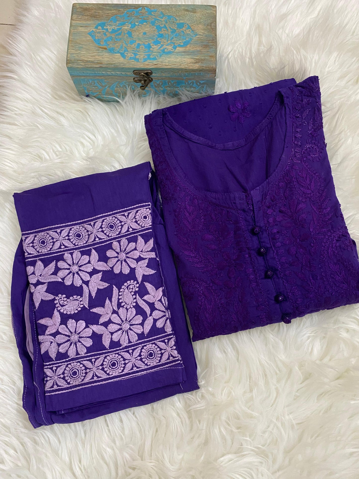 Deep Purple Cotton Chikankari Hand Work Kurti Suit Designs