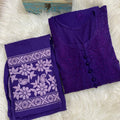 Deep Purple Cotton Chikankari Hand Work Kurti Suit Designs