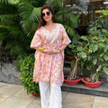 Pink Lucknow Chikankari Mul Mul Kaftan & Pallazo Set with Ghas Patti Work