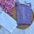 Lavendar Exclusive Lucknow Chikankari Pure Modal Kurti, Palazzo & Dupatta Set