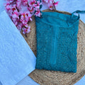 Teal Exclusive Lucknow Chikankari Pure Modal Kurti, Palazzo & Dupatta Set