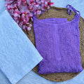 Purple Exclusive Lucknow Chikankari Pure Modal Kurti, Palazzo & Dupatta Set