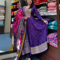 Purple Royal Anarkali Flared Kurti Pant Dupatta Set Limited Stock