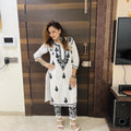 Elegant Black & White Chikankari Mul Mul Kurti & Pant Set