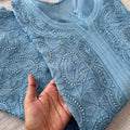 Light Blue Elegant Viscose Lucknow Chikankari Handwork Ensemble (New)