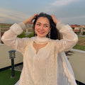 White Elegant Viscose Lucknow Chikankari Handwork Ensemble (New)