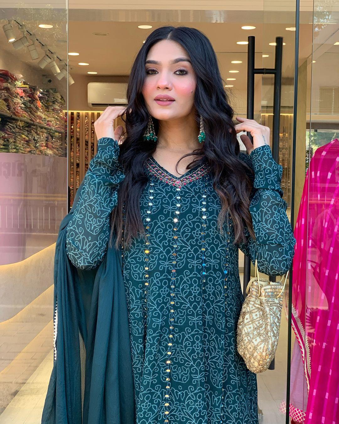 Dark Teal Muslin Embroidered Kurti with Chiffon Dupatta