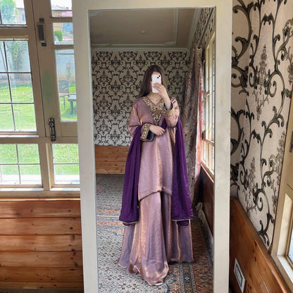 Dusty Pink Wide Flair Salwar Kameez Dupatta Designer Set