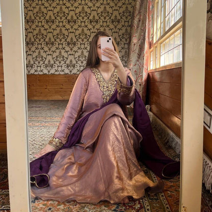 Dusty Pink Wide Flair Salwar Kameez Dupatta Designer Set