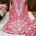 Peach Lucknow Chikankari Rayon Dhoti Kurti Set
