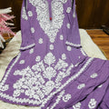 Purple Lucknow Chikankari Rayon Dhoti Kurti Set