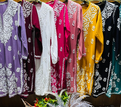 Purple Lucknow Chikankari Rayon Dhoti Kurti Set