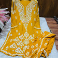 Yellow Lucknow Chikankari Rayon Dhoti Kurti Set