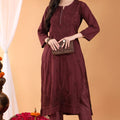 Maroon Lucknow Chikankari Dobby Cotton Kurti Pant Set