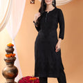 Black Lucknow Chikankari Dobby Cotton Kurti Pant Set