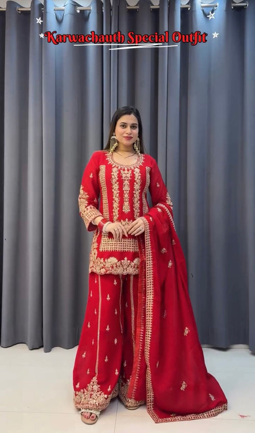 Red Karwa Chauth Designer Suit Set (Limited Stock) – Inayakhan Shop