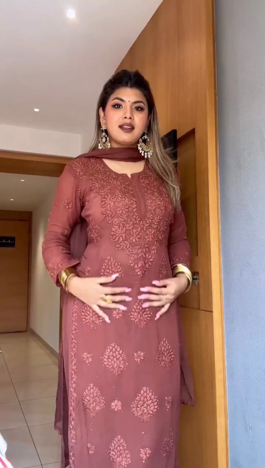 Elegant Dusty Rose Viscose Chikankari Kurti Set with 3D Handwork Inner included