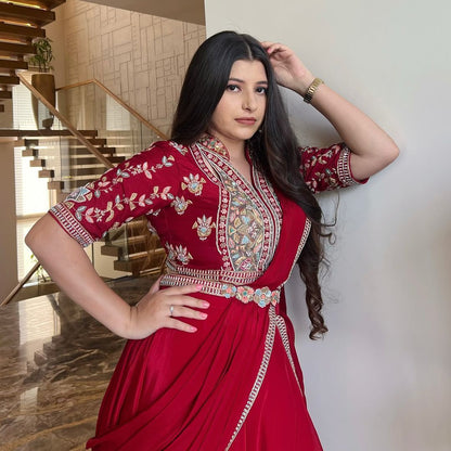 Red Karwa Chauth Special Fiyona Silk Lehenga Saree (Limited Stock)